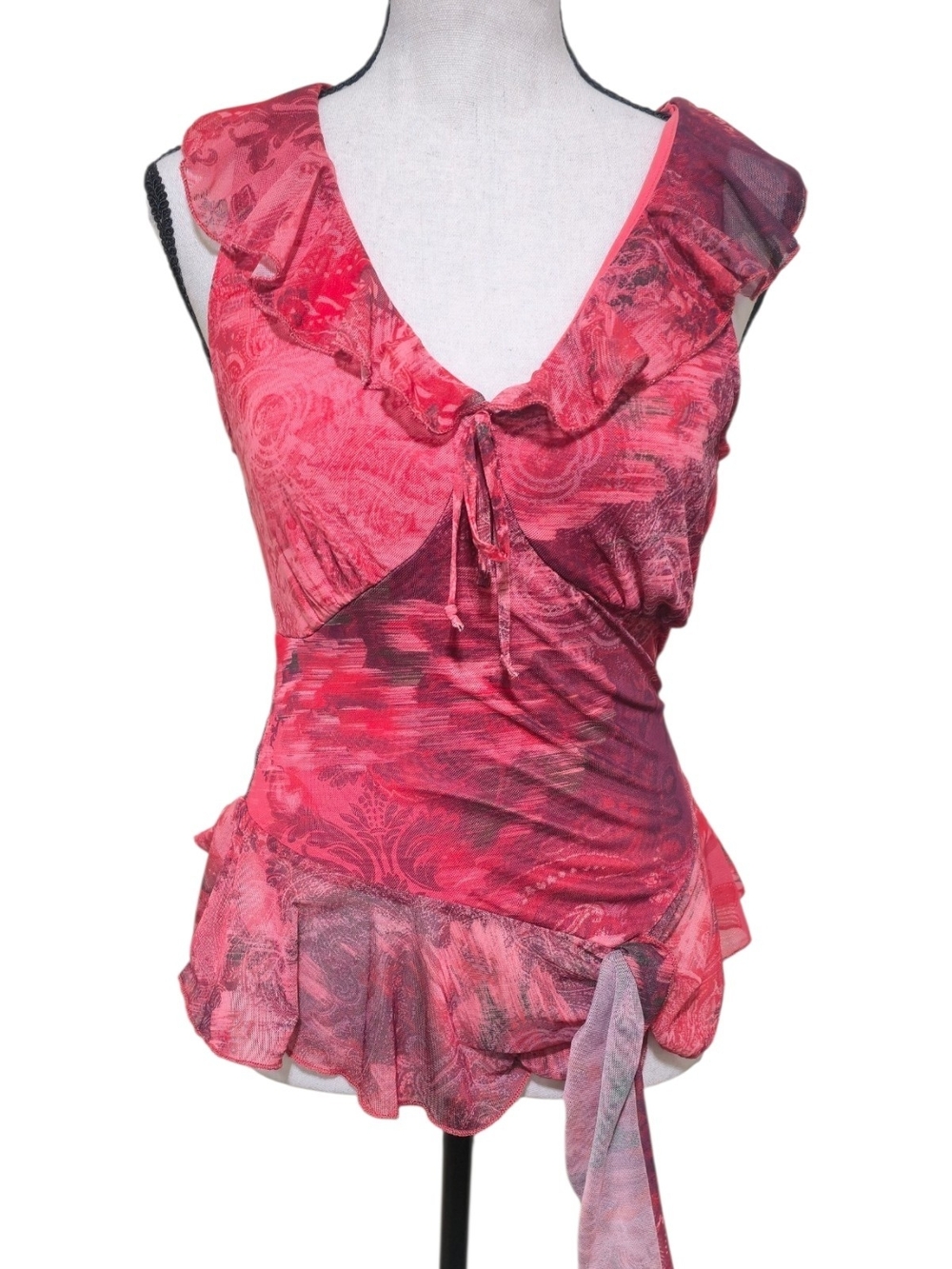 Rebellious Love Riche Y2K Pink Red Flutter Sleeveless Top Small Fairy Grunge